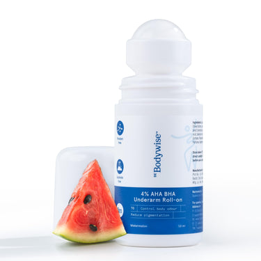 Be Bodywise 4% AHA BHA Underarm Roll On Deodorant | Watermelon Fragrance | With 1% Mandelic Acid, 2% Lactic Acid & Alpha Arbutin | Prevents Body Odour, Fades Pigmentation, Kills Bacteria | Alcohol & Aluminum Free | 50ml